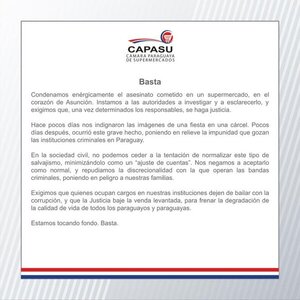 “Estamos tocando fondo”, advierte Capasu tras crimen en supermercado