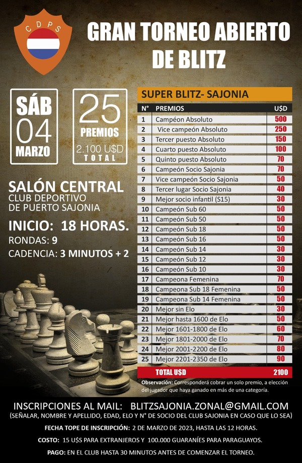 Ajedrez: Super Blitz se juega el sábado en Sajonia - La Tribuna