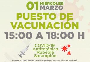Puesto de vacunación habilitado en el Century Plaza | Lambaré Informativo