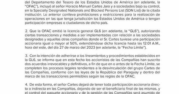 La Nación / Cartes deja toda participación accionaria en otras tres empresas