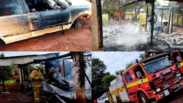 Incendio en Vacay consume muebles, electrodomestico y parte de un vehículo.