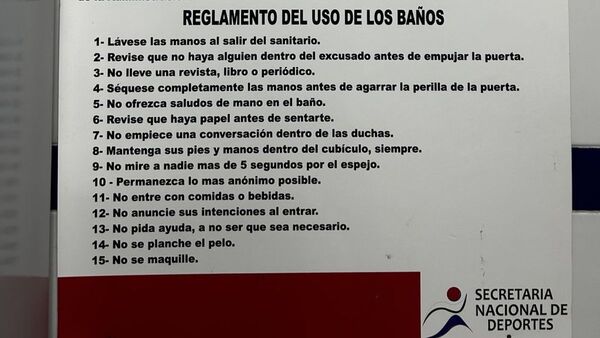Llamativas reglas en un baño: "No mire a nadie más de 5 segundos por el espejo", dice