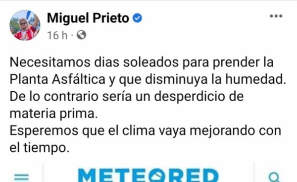 Ante quejas, Prieto explica que el clima impide las pavimentaciones