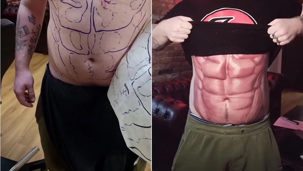 Hombre se tatúa el "six pack" porque no quiere hacer dieta ni ejercicios