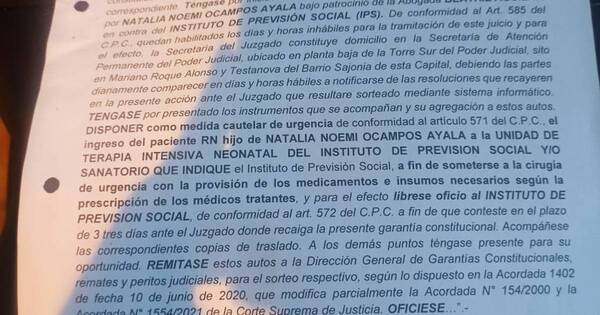 La Nación / IPS no da lugar en terapia intensiva a recién nacido, a pesar de amparo judicial