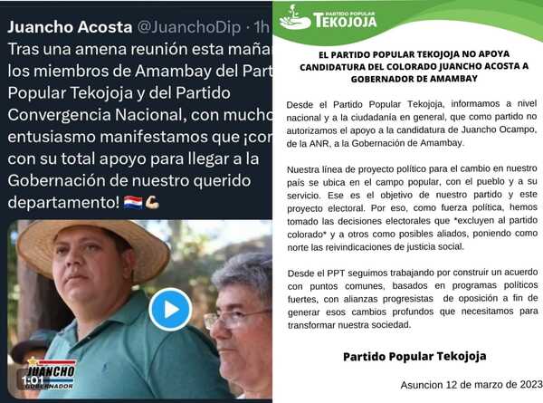 Partido Popular Tekojoja, también desautoriza apoyo a Juancho Acosta en Amambay