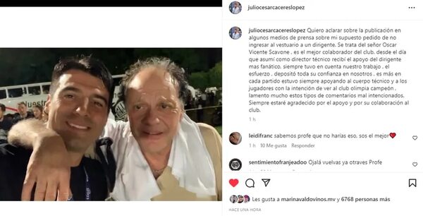 Julio César Cáceres desmiente haber cerrado las puertas del vestuario a Scavone - Olimpia - ABC Color