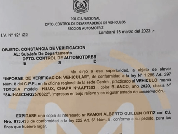 Caso auxiliar fiscal: Automotores afirma que constancia de verificación es falsa · Radio Monumental 1080 AM