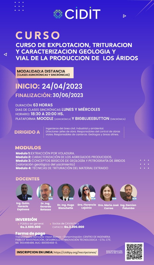 Organizan curso sobre explotación, trituración y caracterización geológica y vial de la producción de los áridos