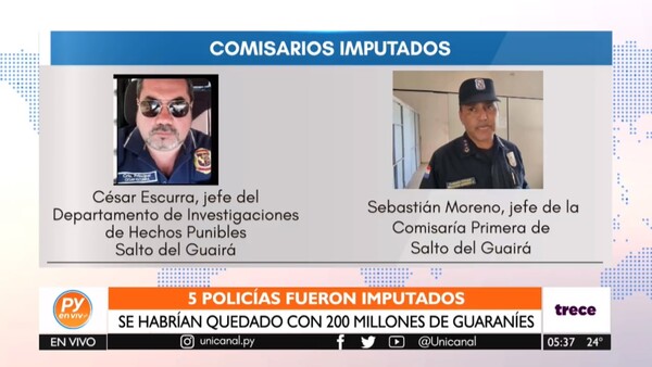Faltante de botín recuperado: Detienen e imputan a efectivos policiales en Salto del Guairá - trece