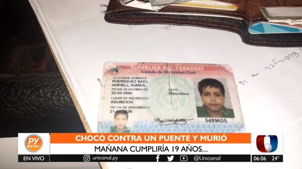 Joven choca contra puente de hormigón y muere en Itauguá - Unicanal