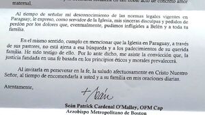 Acoso en la UCA: Cardenal O'Malley envió una carta a la mamá de Belén Whittingslow