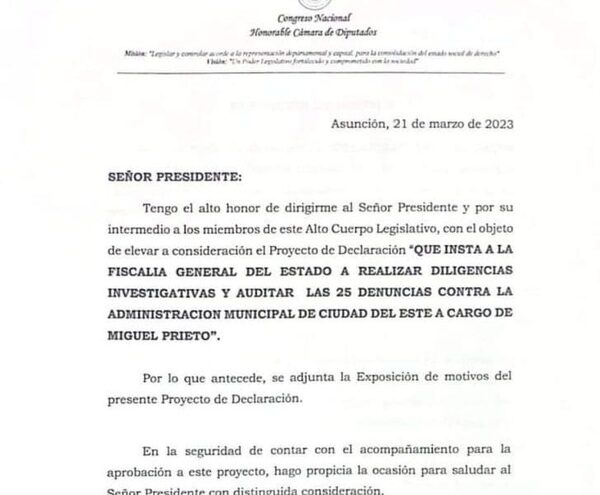 Diputado insta a Fiscal General desempolvar denuncias contra Miguel Prieto