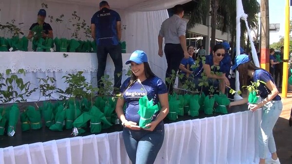 Regional Seguros cumple 30 años entregando arbolitos en Encarnación