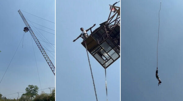 VIDEO: Se soltó la cuerda elástica de un turista haciendo "puenting" en Tailandia