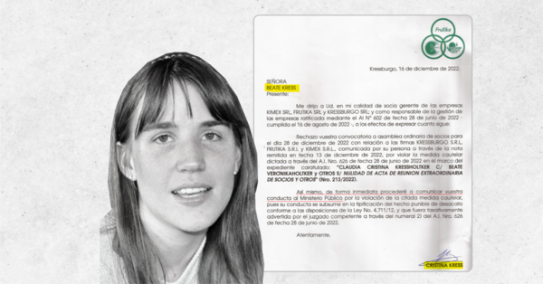 Caso Frutika: Dueña de 92% de las acciones, Beate Kress intentó retomar el control de su empresa, pero su propia hija Cristina la amenazó y lo impidió con maniobras judiciales. - El Independiente