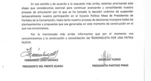Diario HOY | Frente Guasu salió de la Concertación: Lugo firmó documento antes del ACV, informan