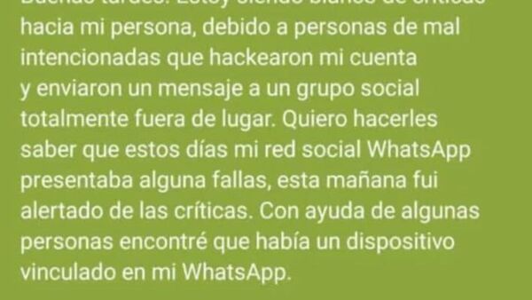 Pa'i dijo que le hackearon, tras enviar mensaje de amor a un grupo de WhatsApp