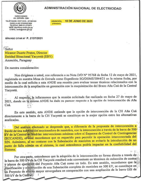 Ingenieros denuncian que EBY desoye objeciones de ANDE para interconectar Aña Cuá - Economía - ABC Color