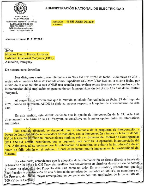 Ingenieros denuncian que EBY desoye objeciones de ANDE para interconectar Aña Cuá  - Economía - ABC Color