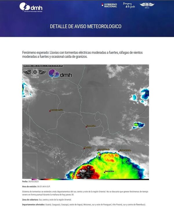 Vientos de más de 150 km/h se registran en fuertes tormentas en el sur del país - Clima - ABC Color