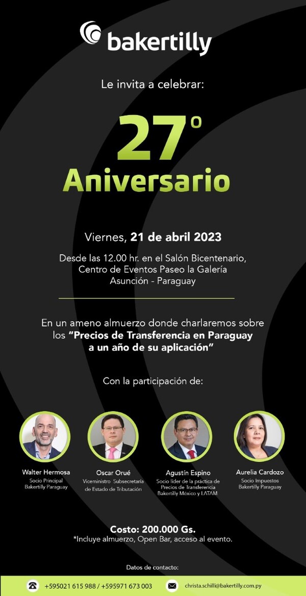 Baker Tilly festejará su 27º aniversario con almuerzo y charla | 1000 Noticias