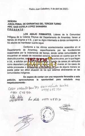 Indígenas sin camino solicitan canoa y víveres al Juzgado en carácter de depositario judicial - Radio Imperio