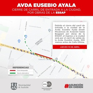 Cerrarán carril de un tramo de Eusebio Ayala por obras de la ESSAP | 1000 Noticias