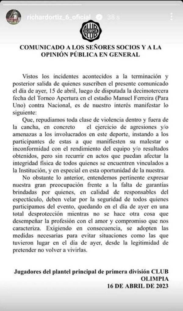Fuerte comunicado del Olimpia - C9N