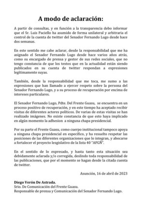 Denuncian que secuestraron a Lugo sus redes sociales y se agudiza la crisis en la Concertación - El Trueno