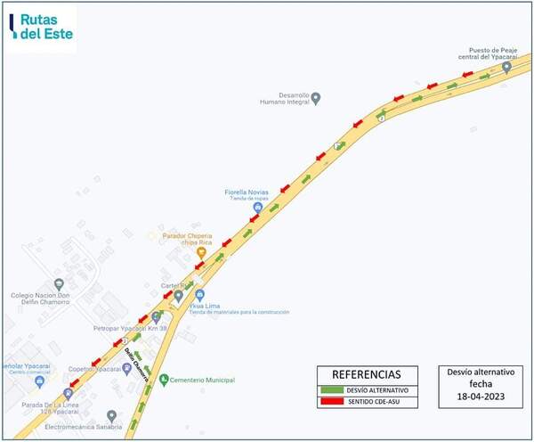 Aplican desvíos provisorios en Ypacaraí para avanzar en ampliación de ruta PY02 - .::Agencia IP::.