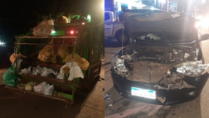 Accidente vial en Encarnación: automóvil colisiona con camión recolector de residuos