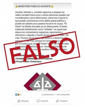 Fiscalía aclara sobre “El hater en redes sociales es delincuente”: la publicación es falsa. – Prensa 5