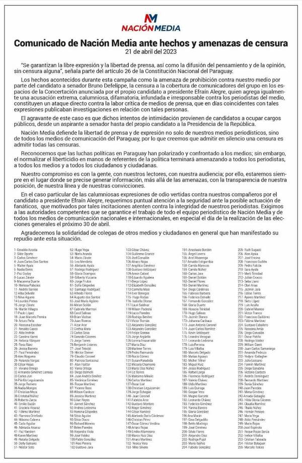 Comunicado de Nación Media ante hechos y amenazas de censura