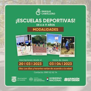 Inscripciones siguen abiertas para prácticas deportivas en el Parque Caballero - .::Agencia IP::.