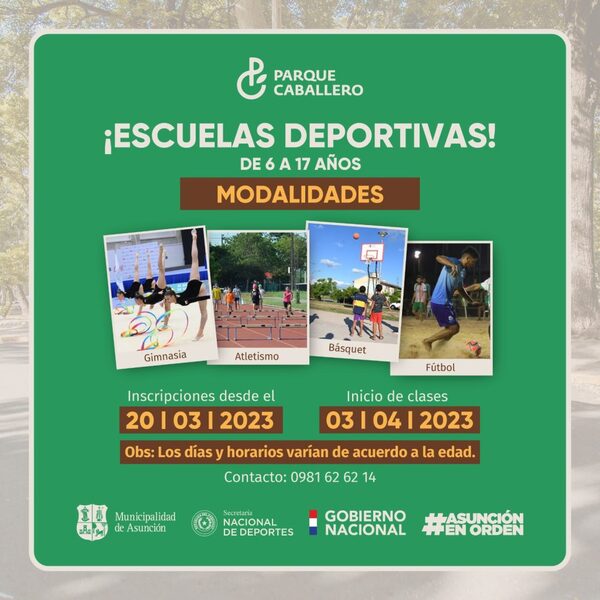 Inscripciones siguen abiertas para prácticas deportivas en el Parque Caballero - .::Agencia IP::.