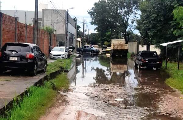 Autos en la vereda, peatones por el charco •