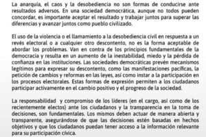 Masonería repudia hechos de violencia y llama a la pacificación y respeto a la democracia
