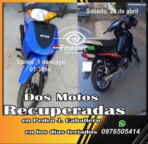 Dos motocicletas robadas recuperadas gracias a Frontier Security - Radio Imperio