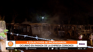 Seis unidades de transporte son consumidas por el fuego en Areguá - trece