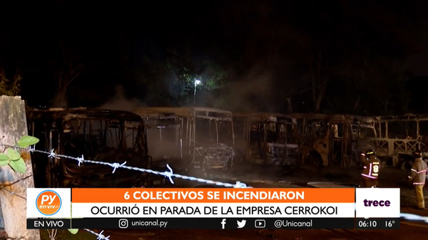 Seis unidades de transporte son consumidas por el fuego en Areguá - trece