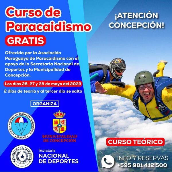 Invitan a inscribirse al curso gratuito de paracaidismo que se hará en Concepción - .::Agencia IP::.