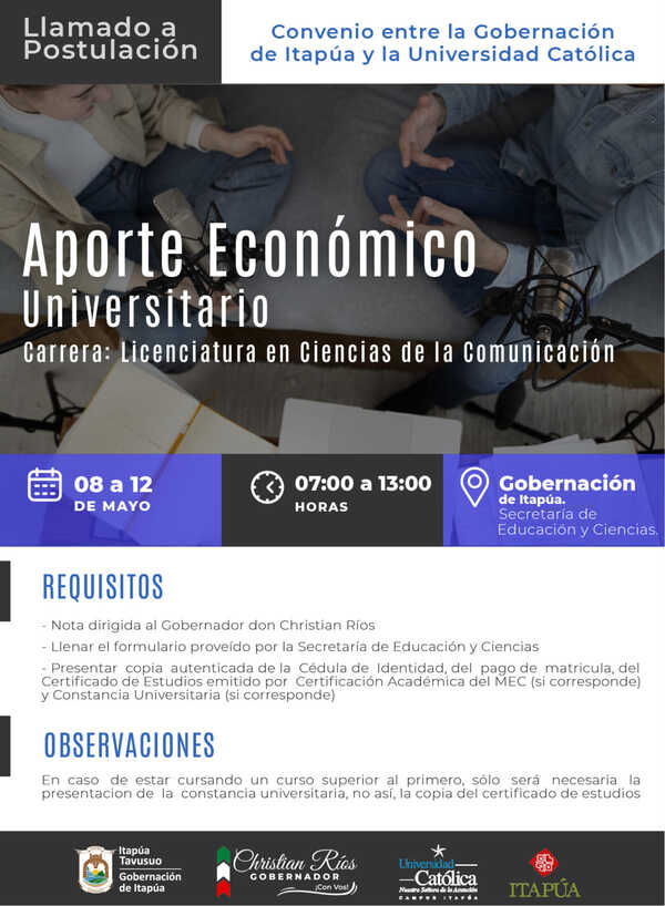 GOBERNACIÓN OFRECERÁ APORTE ECONÓMICO A UNIVERSITARIOS EN CONVENIO CON LA UNIVERSIDAD CATÓLICA