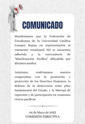 FEDERACIÓN DE ESTUDIANTES DESMINTIÓ ESTAR ADHERIDOS A MANIFESTACIÓN EN ENCARNACIÓN
