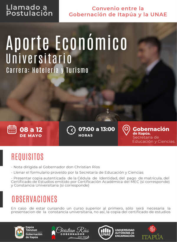GOBERNACIÓN ENTREGARÁ APORTE ECONÓMICO A UNIVERSITARIOS EN CONVENIO CON LA UNAE