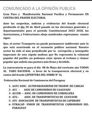 Federación de Camioneros del Paraguay anuncia paro a nivel nacional - Noticde.com