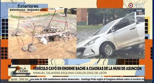 ¡Shiplé! Auto cayó en un feroz "pozo" en Asunción
