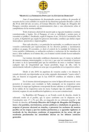 La ley no contempla recuento de votos, dice Colegio de Abogados | 1000 Noticias