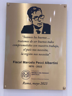Embajada paraguaya en Italia rinde homenaje al fiscal Marcelo Pecci - .::Agencia IP::.