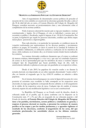 El Colegio de Abogados dio a conocer un dictamen sobre las elecciones